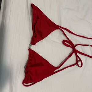 Red Triangle Bikini Top with Beaded Detail